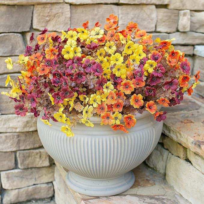 Ivydale Fall Flowers Artificial for Decoration Outdoors Fake Mums 12 Bundles Faux Planters UV Resistant Look Real for Autumn Home Porch Patio Garden Yard, 3 Colors Mixed