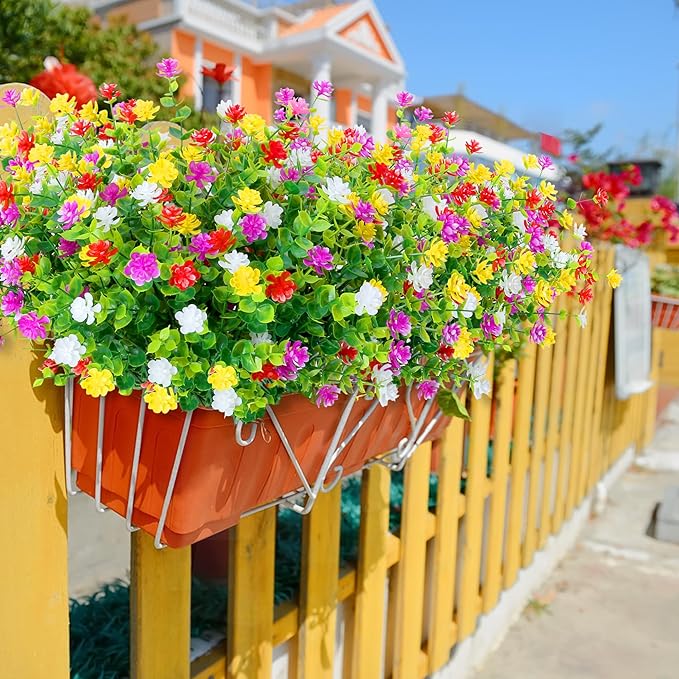 SITUMEIZI Artificial Flowers Outdoor 8 Bundles Faux Fake Plants Realistic UV Resistant for Home Porch Spring Summer Outside Window Box Decor, Mixed Colors