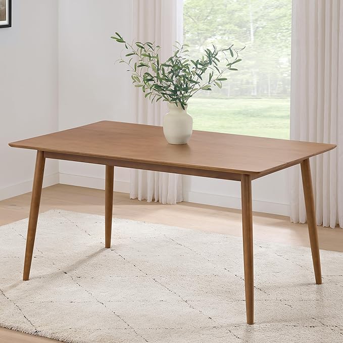 Alaterre Furniture Calais 59 Inch Mid Century Modern Dining Table for 4 - Rectangular Solid Wood Table with Minimalist Design - Mid Century Modern Furniture for Dining Room or Kitchen (Pecan Finish)