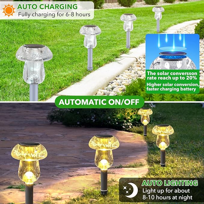 Solar Lights Outdoor, 8 Pack Mushroom Lights Outside Waterproof, Solar Powered LED Lighting for Garden, Yard, Landscape, Path, Pathway, Lawn, Walkway, Driveway, Backyard Decor (Warm White)