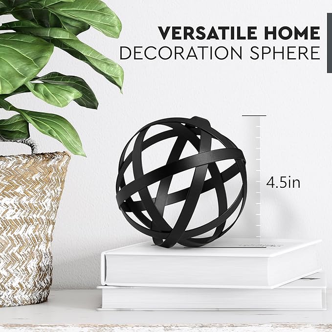 Everydecor Metal Decorative Sphere for Home Decor - Decorative Balls for Shelves, Centerpiece Bowls, Bookshelf - Decoration Orbs Accents for Living Room, Bedroom - Distressed Black Shelf Spheres