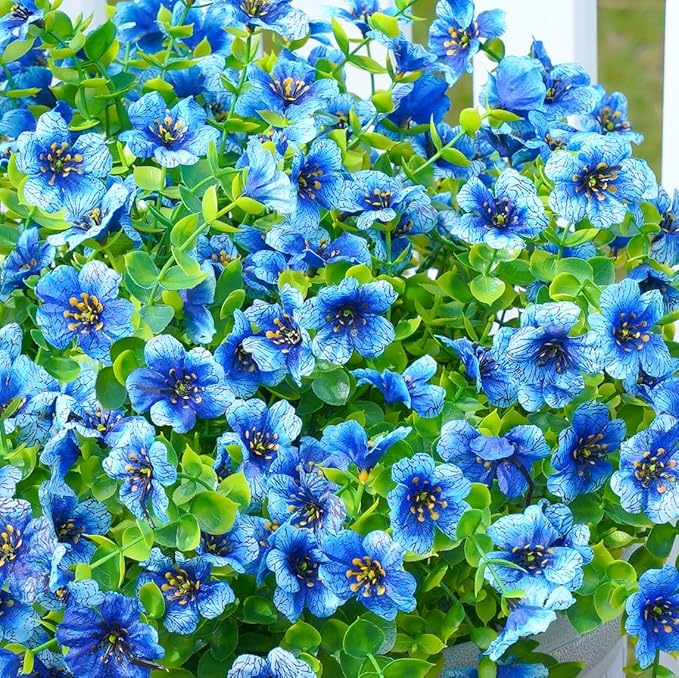 Artificial Fake Plants Flowers for Outdoor Outside Summer Decoration, 12 Bundles Faux Silk Blue Daisy UV Resistant Look Real for Porch Patio Home Yard Garden Planter