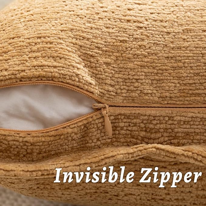 Mustard Yellow Decorative Throw Pillow Covers 24x24 Inch Set of 2 Cozy Soild Chenille Cushion Cases Soft Textured Square Couch Pillows Cover Boho Accent Farmhouse Pillowcases for Bed