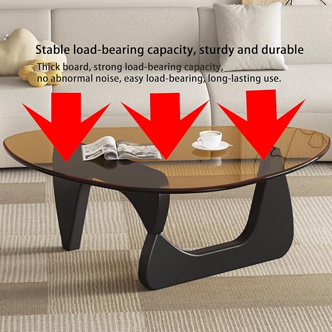EASYSOUL Modern Glass Coffee Table, 44.88" D x 32.28" W x 15.75" H, Abstract Round Tea Tables for Living Room Home Office Industrial Cocktail Tables (Black-Brown Glass, 44.88")