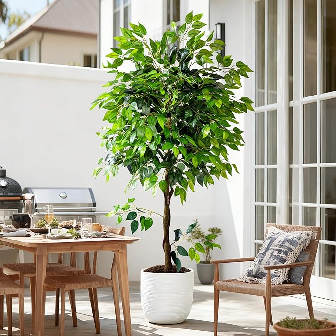 6ft Artificial Ficus Tree for Home Decor, Faux Silk Plants Faux Plant Fake Silk Trees with Pot for Indoor House Living Room Office Garden