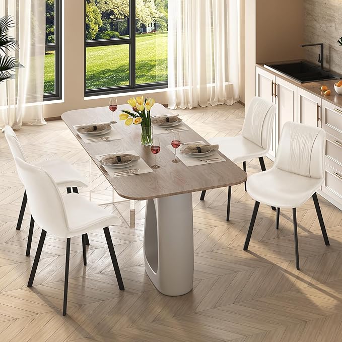 Upholstered Dining Chairs Set of 2, Modern Kitchen & Dining Room Chairs, Faux Leather, Sturdy Metal Legs, for Living Room, Cafe & Restaurant- White