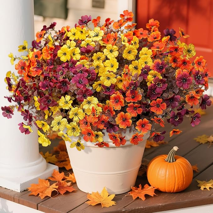Ivydale Fall Flowers Artificial for Decoration Outdoors Fake Mums 12 Bundles Faux Planters UV Resistant Look Real for Autumn Home Porch Patio Garden Yard, 3 Colors Mixed