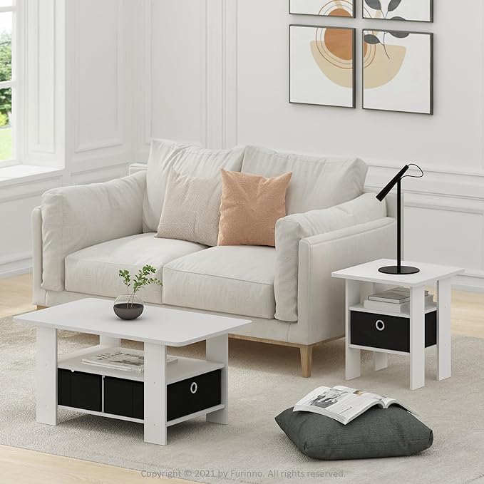 Furinno Andrey Coffee Table with Bin Drawer, White/Black