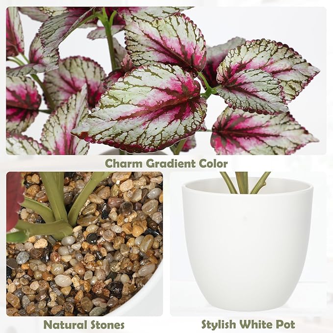 Artificial Plants Indoor 14.2" Small Fake Perilla Plant in Pot Potted Plants Artificial Decor Faux House Plant with White Pot for Farmhouse Home Office Bathroom Living Room Table Shelf Decor