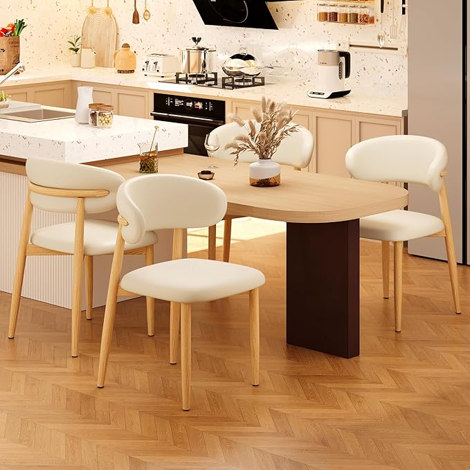 Kitchen Dining Chairs Set of 6 Modern Leather Farmhouse Dining Room Chair with Metal Legs, Beige