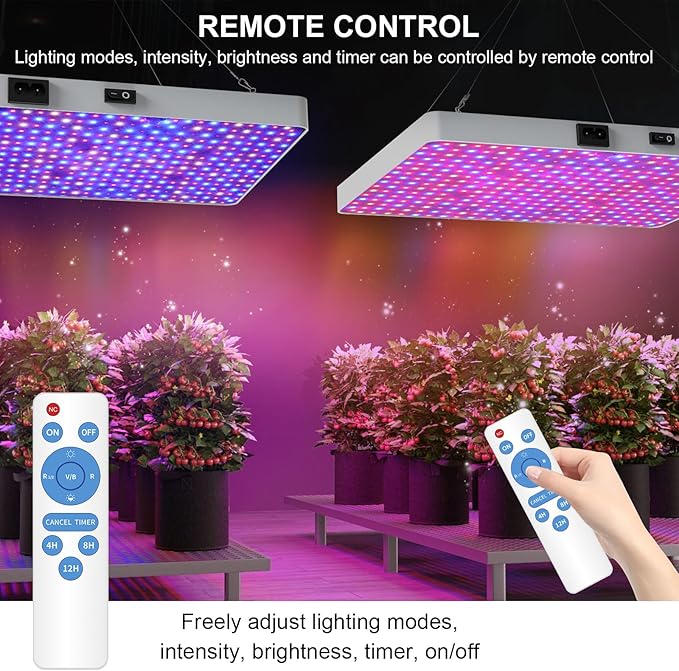 LED Grow Light for Indoor Plants with Remote Control, Full Spectrum Plant Light with 3 Lighting Modes, Stepless Dimmable Growing Lamps with High Yield Diodes for Seedlings Veg Bloom