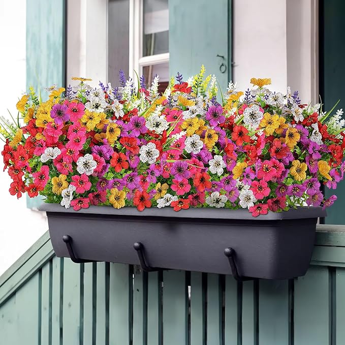 AGIRL 12 Bundles Artificial Flowers for Outdoor,No Fade Fake Plastic Flower Lavender Monkey Grass for Decoration,Faux Plants Hanging Planters Indoor Outside Garden Porch Window Box Home Wedding