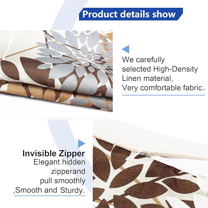 Coffee Brown Decorative Throw Pillow Covers 16x16 Inch Pillow Covers for Couch Living Room Bed Outdoor.Modern Sofa Throw Pillow Cover.Farmhouse Geometric Floral Linen Square Pillow Case.Set of 2