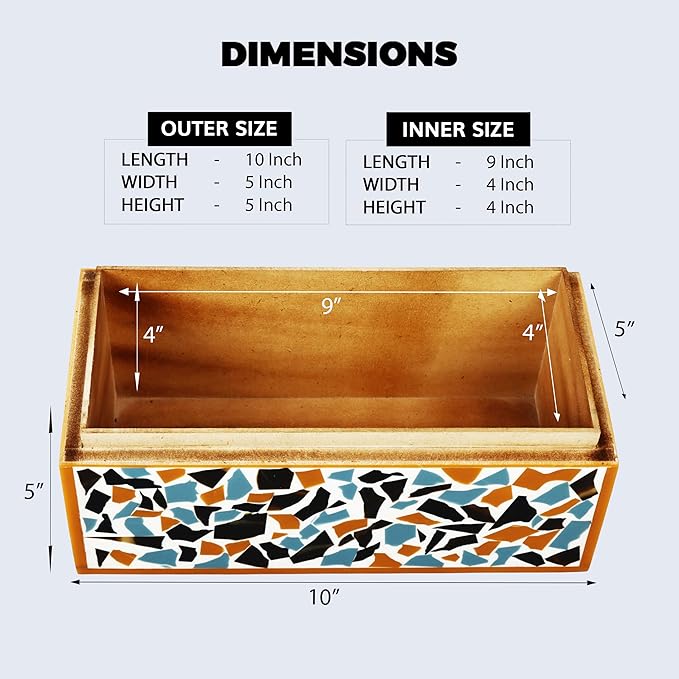 Handicrafts Home Handmade Mosaic Collection Decorative Jewelry Box Organizer – Keepsakes, Trinkets, and Home Decor – Antique Coffee Table Storage, Memory Box, Farmhouse Style Decor Gold, 10x5x5