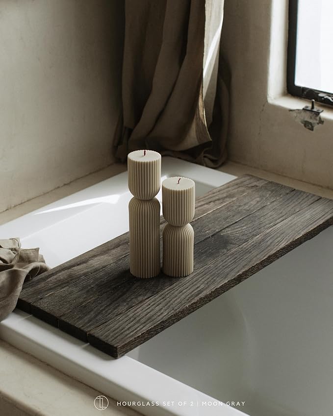 LAWA Hourglass Pillar Candle - Large Beautiful Handmade Pillar Scented Soy Wax Candle Elegant Bubble Aesthetic Candle Housewarming Gift Home Room Shelf Decor Idea Moon Gray (Set of 2)