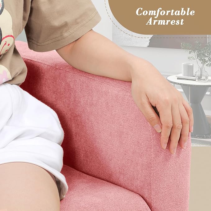 Athena Collection Modern Accent Chair with Cushion, Comfy Upholstered Fabric Reading Chair for Adult, Soft Sofa Armchair for Living Room, Bedroom, Dorm, Pink