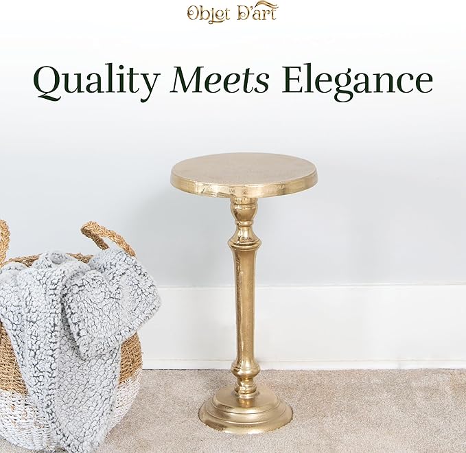 OBJET D'ART Small Round Gold End Tables, Portree, 21'' Height, Vintage Metal Accent, Side, Pedestal, Coctail and Drink Tables for Living Room and Small Spaces