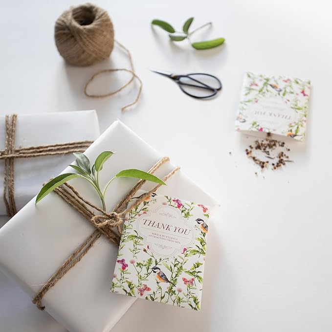 Bentley Seed Co. Thank You - Bird Butterfly Mix Seed Packets - 25 Seed Packs - Perfect Eco-Friendly Gift for Gardeners & Friends - Non GMO Seeds