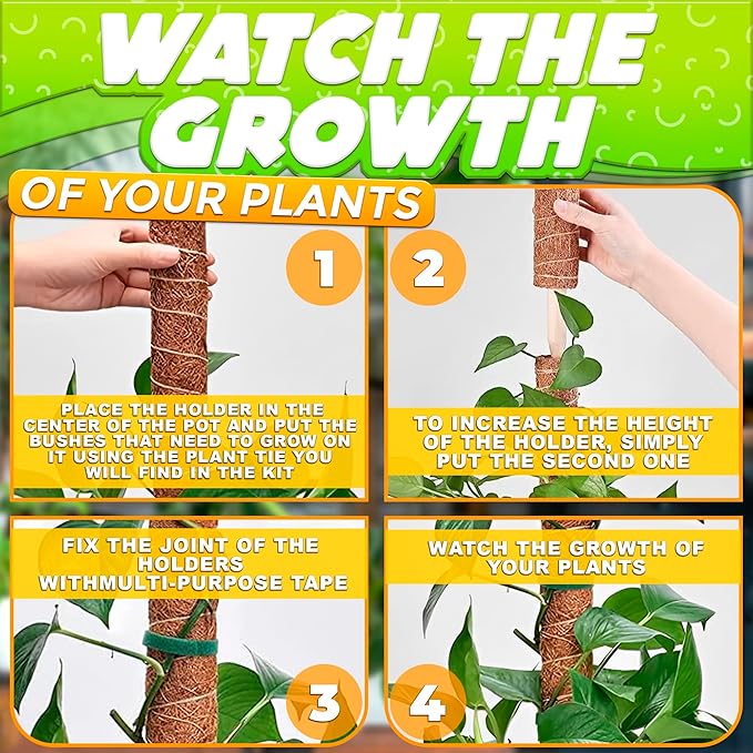 2 Pack Moss Pole Monstera Plant Support 12” Each Moss Plant Pole Moss Poles for Climbing Plants Monstera Support Pole Plant for Indoor Plants Moss Sticks for Indoor Plants Climbing Plant Poles