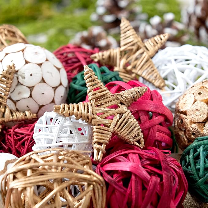 ANDALUCA Decorative Balls Bag Bowl Filler Home Decor (Red, Green & White)