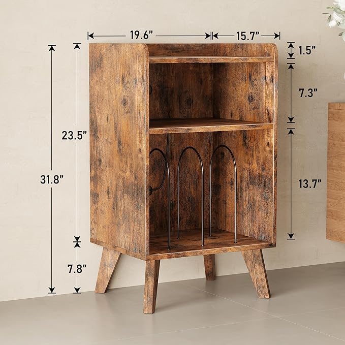 Record Player Stand, Turntable Stand with Record Storage and Charging Station & USB Ports, Record Player Table with Metal Divider, Record Stand Up to 160 Albums for Living Room, Bedroom Brown