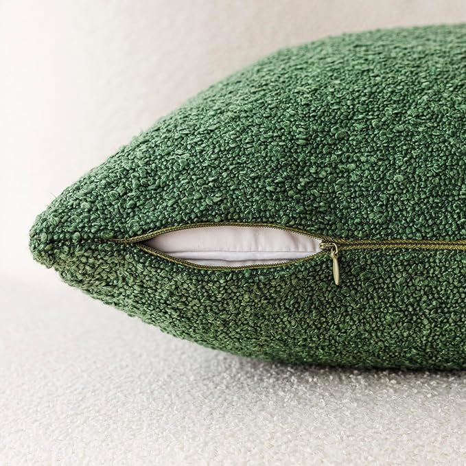 Foindtower Pack of 2, Decorative Textured Boucle Throw Pillow Covers Accent Solid Pillow Cases Cozy Soft Couch Cushion Case for Chair Sofa Bedroom Living Room Home Decor 22 x 22 Inch Hunter Green