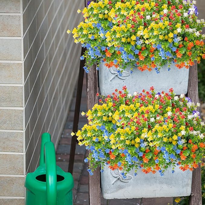 Outdoor Artificial Flowers UV Resistant, 20 Bundles Fake Realistic Floral Greenery Plants for Outside Porch, Window Boxes, Garden, Yard, Inside Home Table Decor,MixcolorE