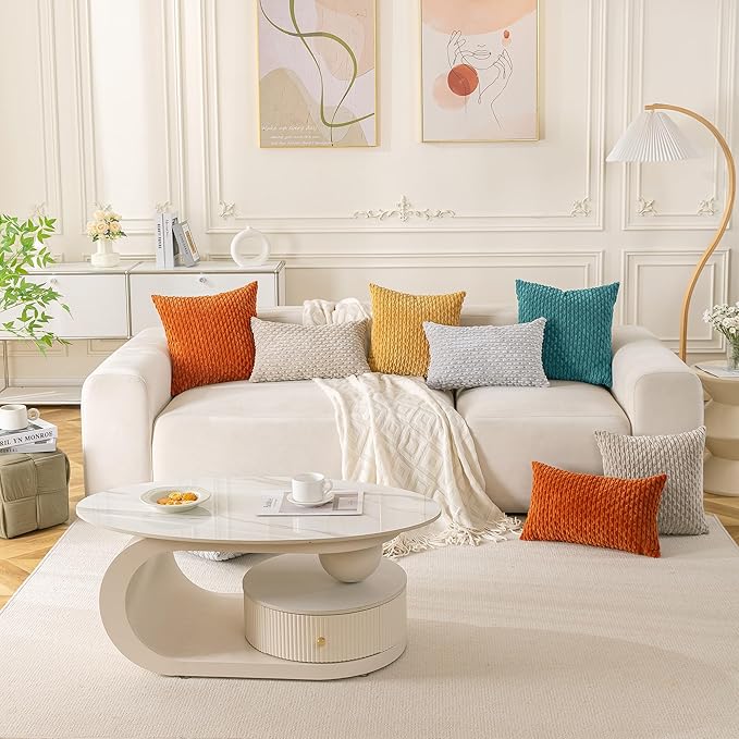 Set of 4 Teal Decorative Throw Pillow Covers 12x20 Inch Corduroy Pillow Covers for Bed Couch Sofa Living Room Soft Cushion Cases