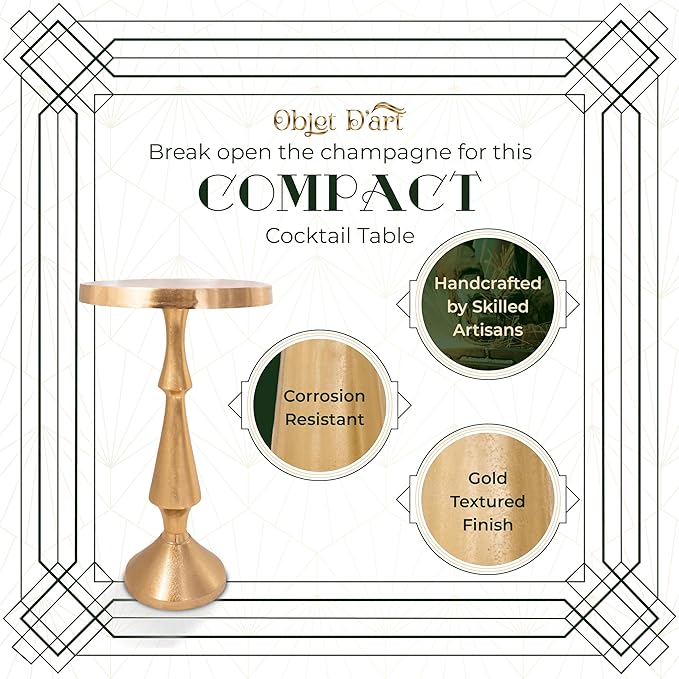 OBJET D'ART Small Round Gold End Tables, Larissa, 21'' Height, Vintage Metal Accent, Side, Pedestal, Coctail and Drink Tables for Living Room and Small Spaces