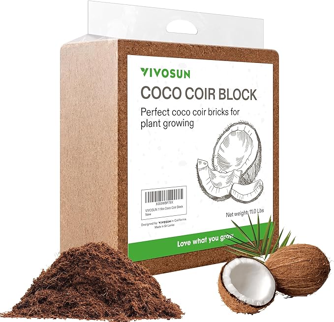 VIVOSUN Coco Coir Brick, 11lbs 100% Natural Organic Compressed Coconut Coir Fiber with Low EC, PH Balance & High Nutrition, Coconut Fiber Substrate, Coconut Soil for Plants
