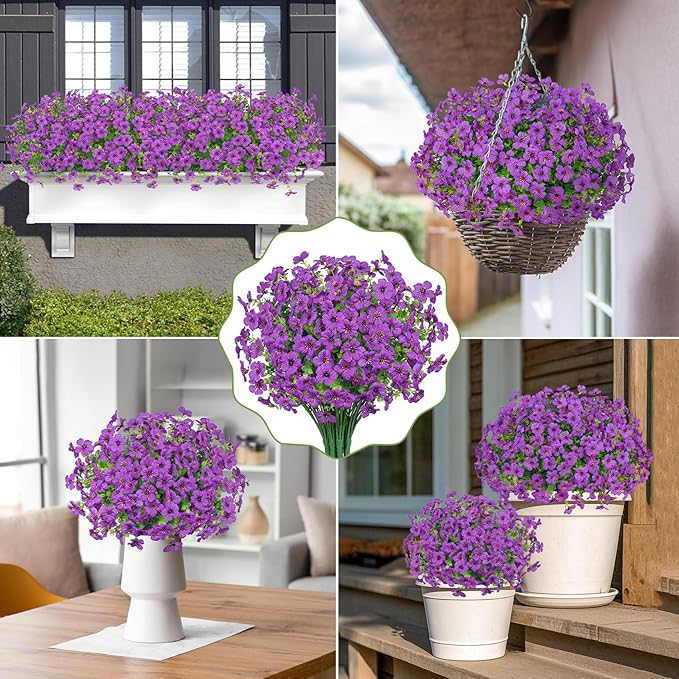 20 Bundles Artificial Flowers for Outdoors Decoration Fake Silk Flowers UV Resistant Faux Plants Artificial Daisy Eucalyptus for Spring Summer Garden Yard Porch Window Home Decor, Purple