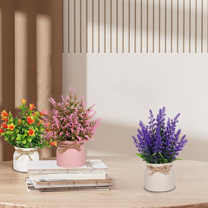 4pcs Artificial Pot Flowers Small Fake Plants with Pot Mini Potted Plants for House Office Tabletop Decoration