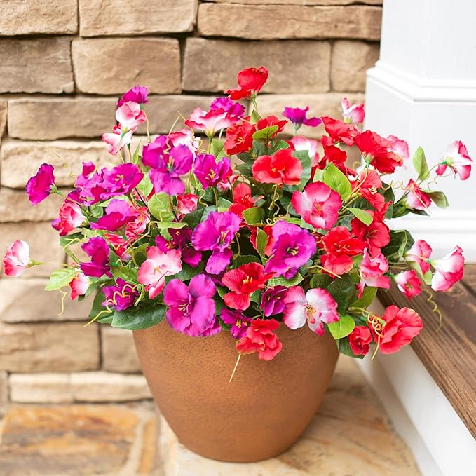 Hibiscus Artificial Flowers Plants for Outdoors Summer Decoration, 6 Bundles Fake Silk Hibiscus Bouquet Realistic UV Resistant Tropical Flowers Artificial for Outside Planter Front Door Porch Patio