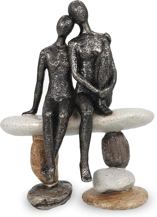 Romantic Couple Figurines Sculpture – Abstract Couple Sculpture on Stone Bench, Modern Home Decor Statue, Unique for Couple