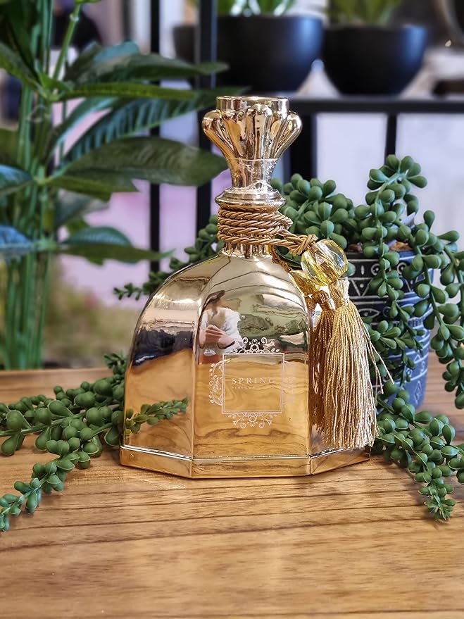 SPRING Fragrance Gold Reed Diffuser Set, Extra Large 10.14 Oz (300ml), Fragrance Made in France, Jasmine, Lily of The Valley, Tuberose, Air Fresheners for Home/Luxury Diffusers for Home