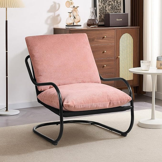 Peace nest Comfy Accent Chair Modern Living Room Bedroom Armchair with Mental Frame Comfortable Shredded Foam Cushion for Balcony Lounge Reading Meeting Room Pink