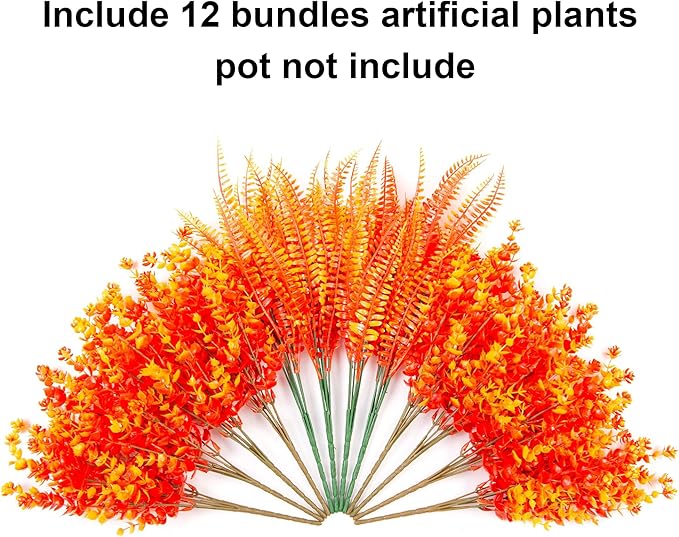 Ivydale Artificial Fake Fall Mums Flowers Plants for Outdoor Outside, 12 Bundles Faux Autumn Orange Daisy Plastic Greenery Realistic UV Resistant for Front Door Porch Patio Balcony Garden Yard Decor