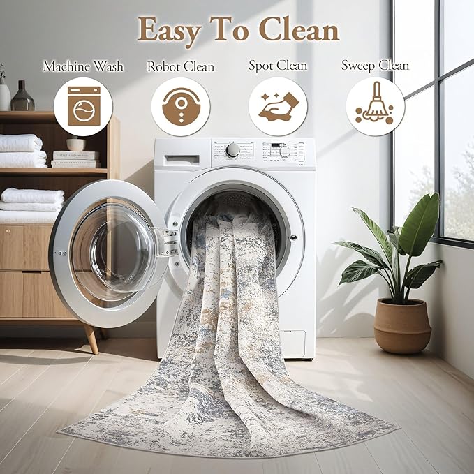 Area Rugs for Living Room: 6x9 Large Soft Washable Rug Modern Abstract Non-Slip Backing Stain Resistant Carpet for Bedroom Dining Room or Home Office Home Decor - Blue