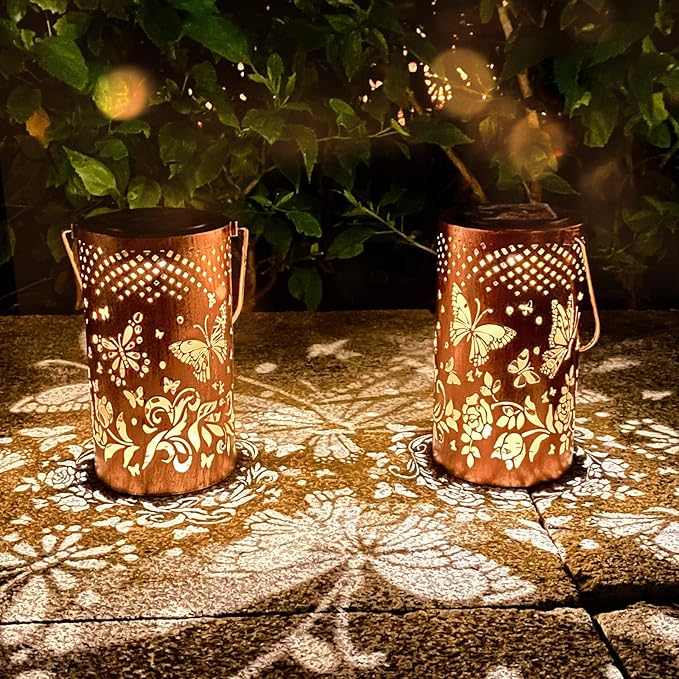 Christmas Gifts for Women, 2 Pack Butterfly Birthday Gifts for Women Mom Grandma Solar Lanterns Outdoor Waterproof Garden Decor Hanging LED Decorative Light for Patio Yard Lawn Gardening Gifts