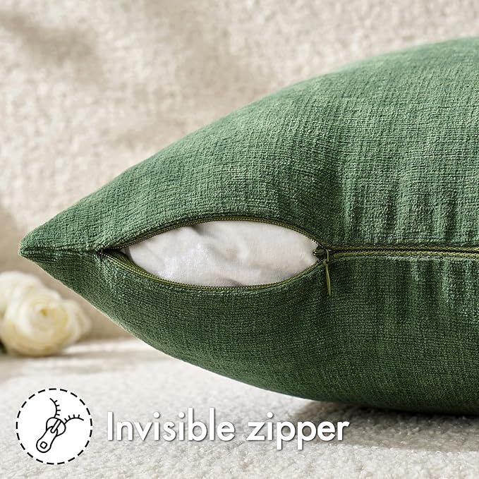 MIULEE Moss Green Couch Pillow Covers 18x18 Inch, Set of 2 Soft Chenille Decorative Square Throw Pillow Covers Farmhouse for Sofa Living Room Bed