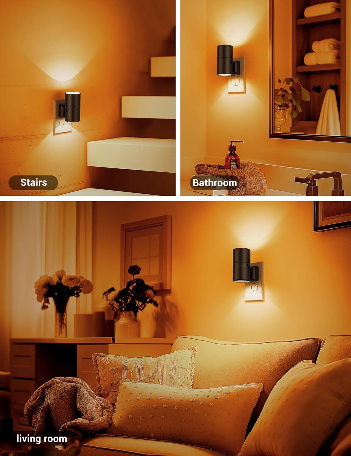 Amber Night Lights Plug into Wall, Dimmable Night Light Plug in, Modern Night Lights Auto On/Off, Amber Night Light 2000K, 0-100LM Adjustable Brightness Nightlight for Hallway Bedroom, 2 Pack