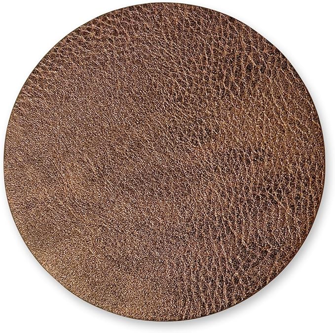 Set of 8 Morgan Faux Leather 4 Inch Round Coasters, Heat & Water Absorbent, Natural Style, Drinks Tabletop Home Dinning, Bronze