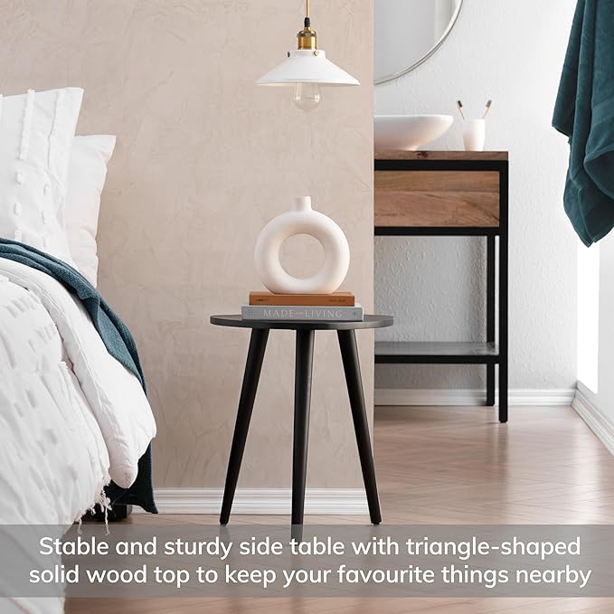 MH London Tri Pin Side Table I Handmade Natural Mango Wood, Naturally Moisture Resistant, Maintenance Free I 16" x 16" x 18" I Tora, Black