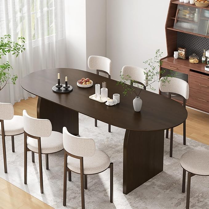 Casaphoria 79" Large Dining Table for 8, Wood Oval Living Room Table, Modern Farmhouse Kitchen Table with Scratch-Resistant Top & Wood Pedestal, Easy Assembly and Clean, Walnut