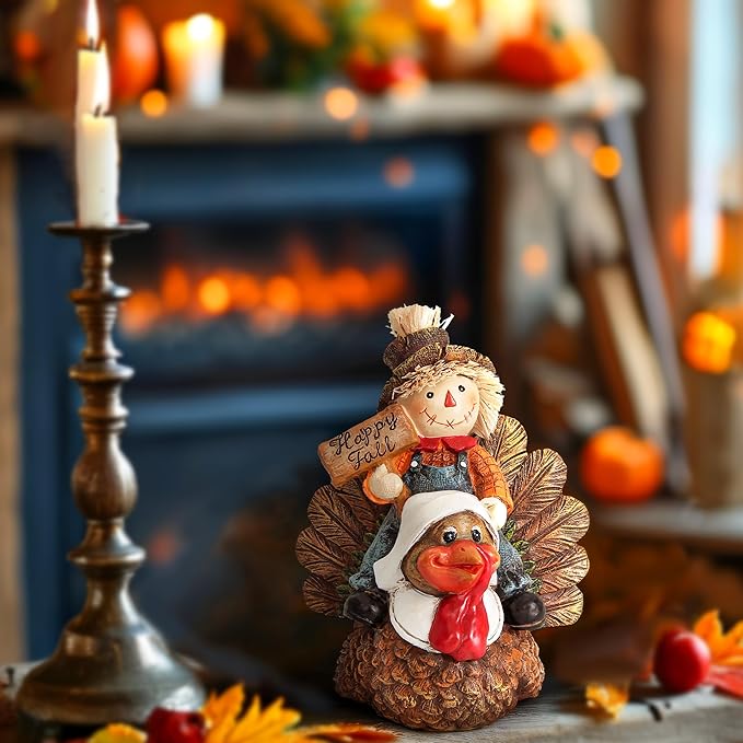 Fall Decor Scarecrow Turkey Statue Home Autumn Harvest Scarecrow Figurines Thanksgiving Turkey Decorations Fall Thanksgiving Gift Tabletop Room Party
