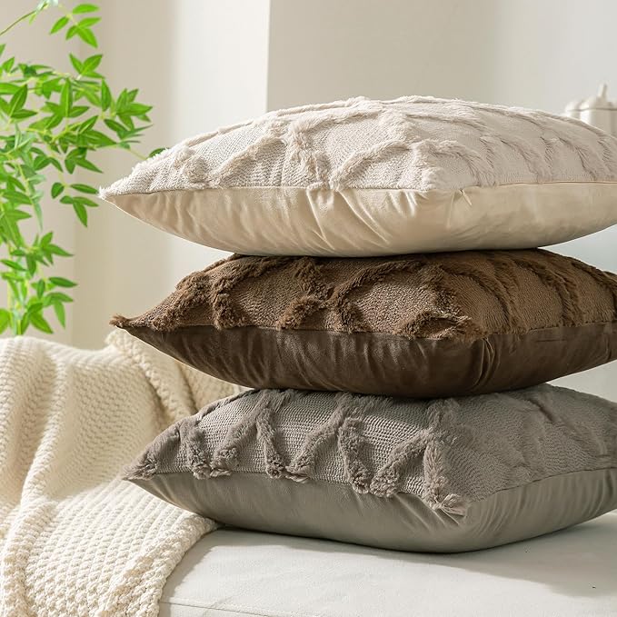 Set of 2 Soft Moroccan Throw Pillow Covers 24x24 Inch Plush Boho Decorative Pillow Cover Accent Cushion Case for Couch Sofa Bed, Black