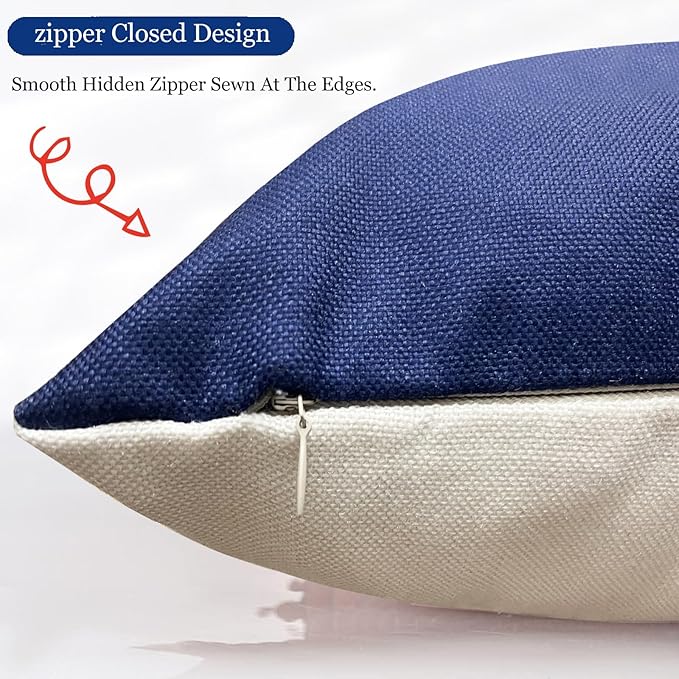 Decorative Throw Pillow Covers Set of 4 Blue Pillow Covers 12x20 inch Throw Pillow Cases Linen Square Pillow Case,Farmhouse Outdoor Modern Geometric Pillow Covers for Couch Sofa Living Room