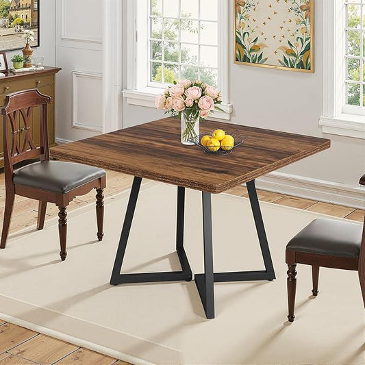 NicBex 31.5 Inch Square Dining Table for 4, Wooden Small Dinner Table Farmhouse Square Kitchen Tables with Metal Leg for Dining Room, Kitchen, Living Room, Brown & Black