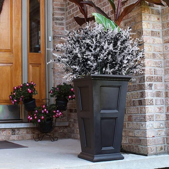 RECUTMS 8 Bundles Artificial Flowers Outdoor UV Resistant Fake Flowers Fake Outside Plants Plastic Outdoor Flowers for No Fade Faux Plastic Plants Garden Porch Window Box Décor(Black+White)