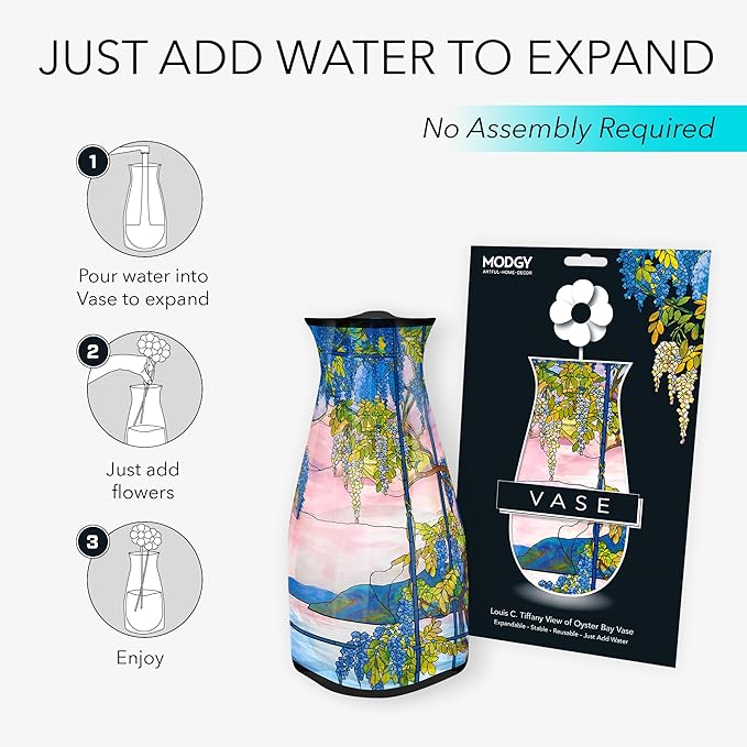 MODGY Expandable Flower Vase Set, Plastic Decorative Modern Foldable Printed Vases for Centerpieces for Wedding, Dining Table, Home Decor, Living Room, Bathroom, Office, Louis C. Tiffany, 4 Pack